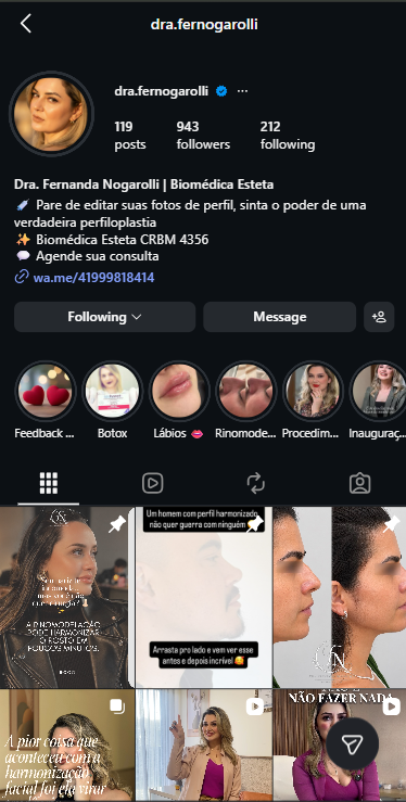 Perfil da Dra. Fernanda Nogarolli no Instagram